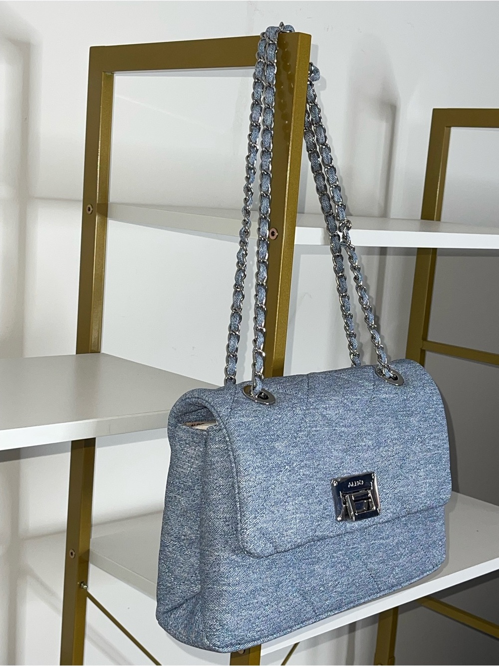 Aldo Quilted Denim Chain Strap Denim Handbag - Picture 2 of 6